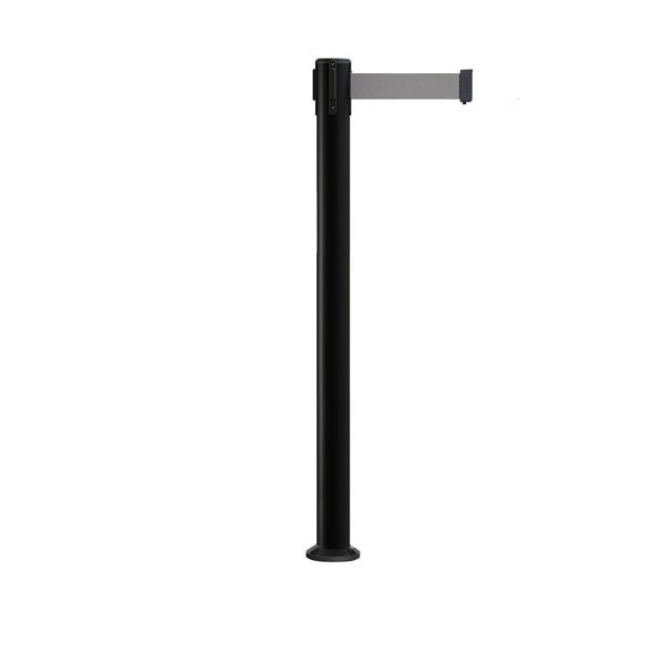 Montour Line Stanchion Belt Barrier Fixed Base Black Post 9ft.Light Grey Belt MX630F-BK-LGY-90